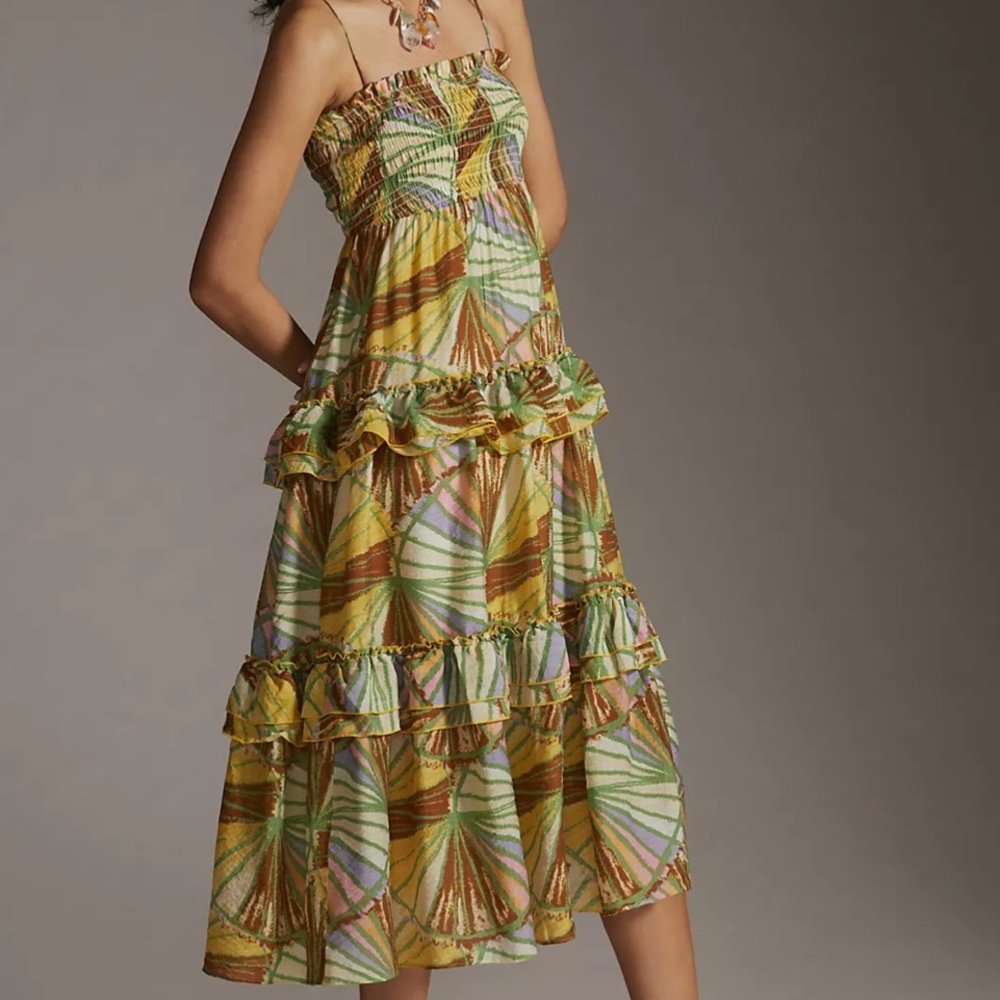 Anthropologie Smocked Bodice Midi Dress Small